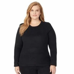 Plus Size Cuddl Duds® Fleecewear With Stretch Long Sleeve Crewneck Top Charcoal Heather