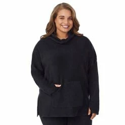 Plus Size Cuddl Duds® Fleecewear With Stretch Long Sleeve Tunic Top Black