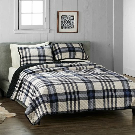 Cuddl Duds® Cozy Velvet Quilt Set With Shams Gray Plaid 3 Cuddl Duds® Cozy Velvet Quilt Set With Shams Gray Plaid - Image 3