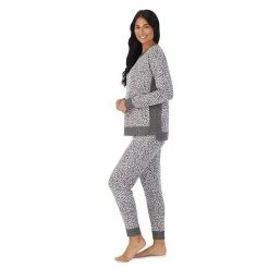 Petite Cuddl Duds® Kangaroo Pocket Pajama Top And Banded Bottom Pajama Pants Sleep Set Grey Heather Fairisle -Cuddl Duds Shop unnamed file 1248