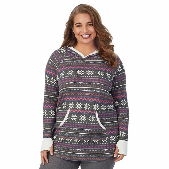 Plus Size Cuddl Duds® Long Sleeve Stretch Thermal Hooded Tunic Top Gray Buffalo Check 1 Plus Size Cuddl Duds® Long Sleeve Stretch Thermal Hooded Tunic Top Gray Buffalo Check