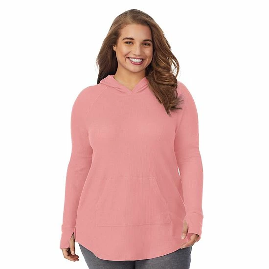 Plus Size Cuddl Duds® Long Sleeve Stretch Thermal Hooded Tunic Top Gray Buffalo Check 7 Plus Size Cuddl Duds® Long Sleeve Stretch Thermal Hooded Tunic Top Gray Buffalo Check - Image 7