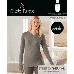 Women's Cuddl Duds® Long Sleeve Split V-Neck Stretch Thermal Top Grey Buffalo Check -Cuddl Duds Shop unnamed file 1308