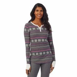 Women's Cuddl Duds® Long Sleeve Split V-Neck Stretch Thermal Top Grey Buffalo Check -Cuddl Duds Shop unnamed file 1313