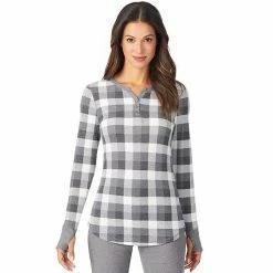 Women's Cuddl Duds® Long Sleeve Split V-Neck Stretch Thermal Top Grey Buffalo Check -Cuddl Duds Shop unnamed file 1315