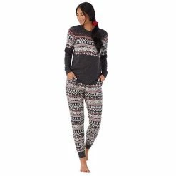 Petite Cuddl Duds 3-pc. Knit Long Sleeve Pajama Top, Banded Bottom Pajama Pants & Scrunchie Set Grey Heather Bear -Cuddl Duds Shop unnamed file 1352