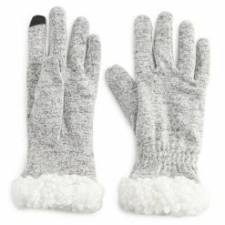 Women's Cuddl Duds® Soft Knit Gloves With Sherpa Cuff Medium Gray