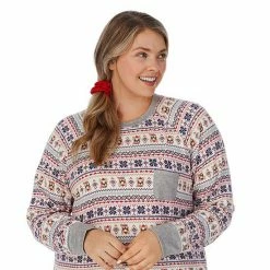 Plus Size Cuddl Duds 3-pc. Knit Long Sleeve Pajama Top, Banded Bottom Pajama Pants & Scrunchie Set Navy Winter Trees -Cuddl Duds Shop unnamed file 1445