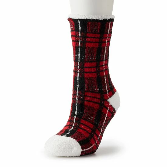 Women's Cuddl Duds Plaid Cozy Lined Lounge Slipper Socks Haute Red 1 Women's Cuddl Duds Plaid Cozy Lined Lounge Slipper Socks Haute Red