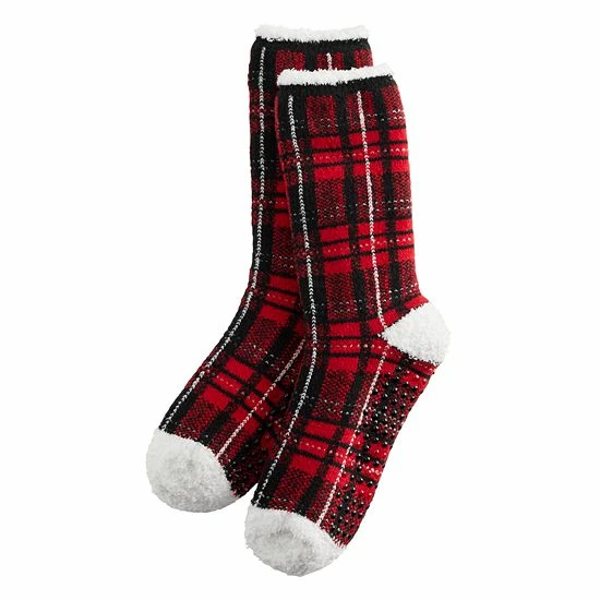 Women's Cuddl Duds Plaid Cozy Lined Lounge Slipper Socks Haute Red 2 Women's Cuddl Duds Plaid Cozy Lined Lounge Slipper Socks Haute Red - Image 2
