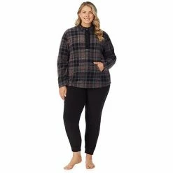 Plus Size Cuddl Duds Fleece Long Sleeve Pajama Top And Banded Bottom Pajama Pants Sleep Set Blush