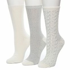 Women's Cuddl Duds® 3-Pack Scattered Birdseye Spacedye Tuckstitch Crew Socks Marshmallow
