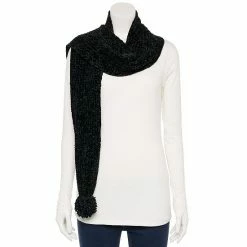 Cuddl Duds Women's Chenille Pom Scarf Black