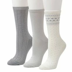 Women's Cuddl Duds® 3-Pack Plushfill* Midweight Boarder Fair Isle & Twisted Stitch Crew Socks Ivory