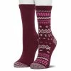 Women's Cuddl Duds® 2-Pack Plushfill* Geometric Fair Isle & Solid Crew Socks Zinfandel