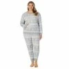 Plus Size Cuddl Duds® Kangaroo Pocket Pajama Top And Banded Bottom Pajama Pants Sleep Set Grey Heather Fairisle