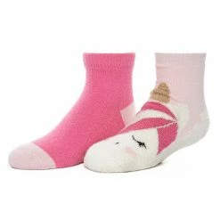 Girls Cuddl Duds 2-Pack Plushfill Cozy Slipper Socks With Grippers Light Gray