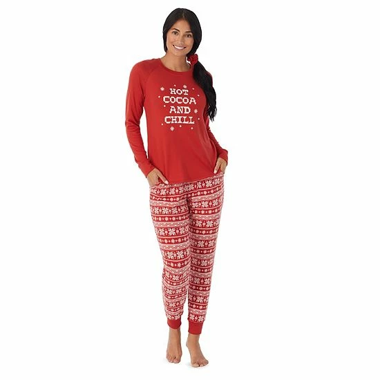 Women's Cuddl Duds 3-pc. Knit Long Sleeve Pajama Top, Banded Bottom Pajama Pants & Scrunchie Set Red Flake Fairisle 6 Women's Cuddl Duds 3-pc. Knit Long Sleeve Pajama Top, Banded Bottom Pajama Pants & Scrunchie Set Red Flake Fairisle - Image 6