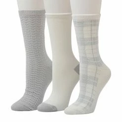 Women's Cuddl Duds® 3-Pack Plushfill* Midweight Plaid & Scalloped Textured Crew Socks Ivory -Cuddl Duds Shop unnamed file 2052