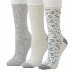 Women's Cuddl Duds® 3-Pack Plushfill* Midweight Animal Print & Ribbed Crew Socks Ivory