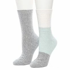 Women's Cuddl Duds 2 Pair Pack Colorblock Cable Rib Crew Socks Nostalgia Rose
