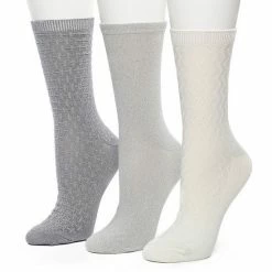Women's Cuddl Duds 3 Pair Pack Zig Zag Twist Textured Mid Weight Crew Socks Marshmallow