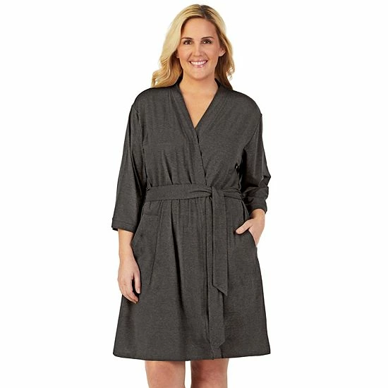 Plus Size Cuddl Duds® Essentials Wrap Robe Black 3 Plus Size Cuddl Duds® Essentials Wrap Robe Black - Image 3