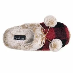 Women's Cuddl Duds® Printed Plaid Sherpa Scuff With Faux Fur Lining & Pom Poms Slippers Black Plaid -Cuddl Duds Shop unnamed file 2338