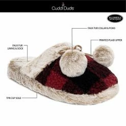 Women's Cuddl Duds® Printed Plaid Sherpa Scuff With Faux Fur Lining & Pom Poms Slippers Black Plaid -Cuddl Duds Shop unnamed file 2339