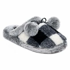 Women's Cuddl Duds® Printed Plaid Sherpa Scuff With Faux Fur Lining & Pom Poms Slippers Black Plaid -Cuddl Duds Shop unnamed file 2340