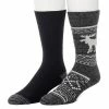 Men's ClimateSmart By Cuddl Duds 2-Pack Moose Stripe Crew Socks Black