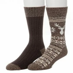 Men's ClimateSmart By Cuddl Duds 2-Pack Geometric Deer Fairisle Crew Socks Navy