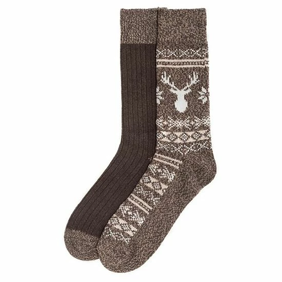 Men's ClimateSmart By Cuddl Duds 2-Pack Geometric Deer Fairisle Crew Socks Navy 2 Men's ClimateSmart By Cuddl Duds 2-Pack Geometric Deer Fairisle Crew Socks Navy - Image 2