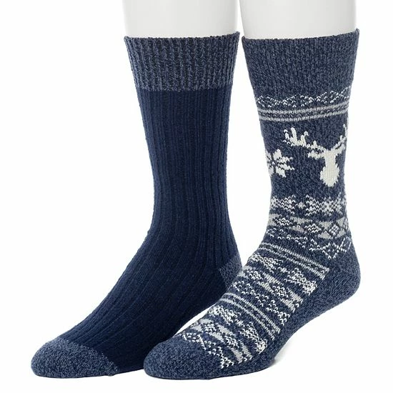 Men's ClimateSmart By Cuddl Duds 2-Pack Geometric Deer Fairisle Crew Socks Navy 4 Men's ClimateSmart By Cuddl Duds 2-Pack Geometric Deer Fairisle Crew Socks Navy - Image 4