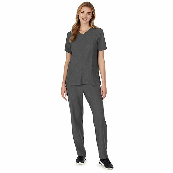 Plus Size Cuddl Duds® Scrubs Pocketed V-Neck Top Ceil Heather 2 Plus Size Cuddl Duds® Scrubs Pocketed V-Neck Top Ceil Heather - Image 2