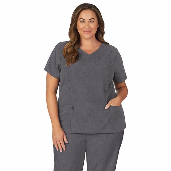 Plus Size Cuddl Duds® Scrubs Pocketed V-Neck Top Ceil Heather 5 Plus Size Cuddl Duds® Scrubs Pocketed V-Neck Top Ceil Heather - Image 5