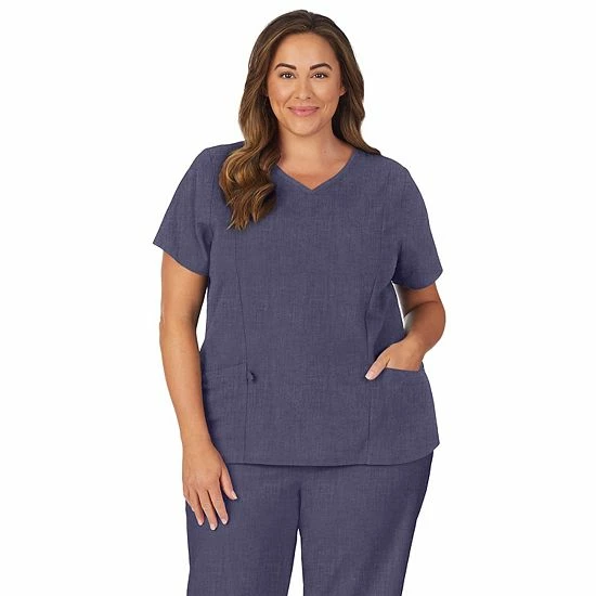 Plus Size Cuddl Duds® Scrubs Pocketed V-Neck Top Ceil Heather 6 Plus Size Cuddl Duds® Scrubs Pocketed V-Neck Top Ceil Heather - Image 6