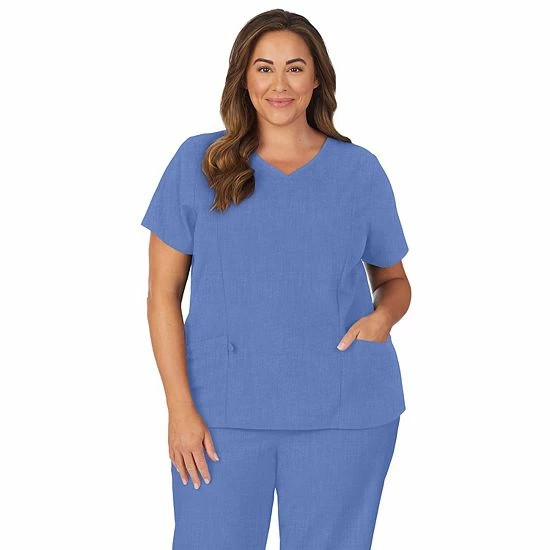 Plus Size Cuddl Duds® Scrubs Pocketed V-Neck Top Ceil Heather 7 Plus Size Cuddl Duds® Scrubs Pocketed V-Neck Top Ceil Heather - Image 7