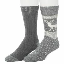 Men's ClimateSmart By Cuddl Duds 2-Pack Deer Fairisle Crew Socks Peacoat Blue
