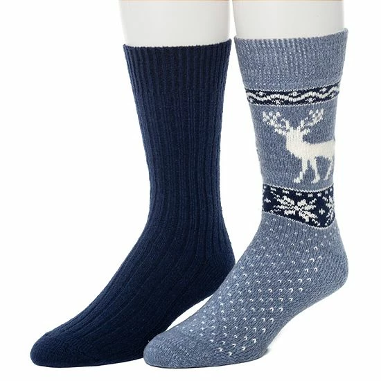 Men's ClimateSmart By Cuddl Duds 2-Pack Deer Fairisle Crew Socks Peacoat Blue 4 Men's ClimateSmart By Cuddl Duds 2-Pack Deer Fairisle Crew Socks Peacoat Blue - Image 4