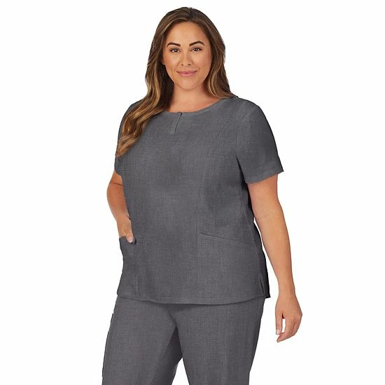 Plus Size Cuddl Duds® Scrubs Henley Top With 2 Pockets Charcoal Heather Gray 5 Plus Size Cuddl Duds® Scrubs Henley Top With 2 Pockets Charcoal Heather Gray - Image 5