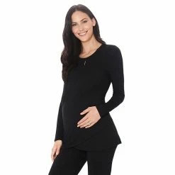 Maternity Cuddl Duds® Softwear With Stretch Wrap Front Top Black