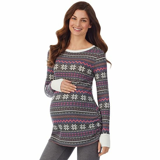 Maternity Cuddl Duds® Stretch Thermal Long Sleeve Ballet Top Gray Fairisle 3 Maternity Cuddl Duds® Stretch Thermal Long Sleeve Ballet Top Gray Fairisle - Image 3