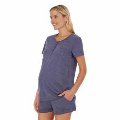 Maternity Cuddl Duds® Pajamas: Essentials Cap-Sleeve Tee & Boxer Shorts Set Aqua -Cuddl Duds Shop unnamed file 2636