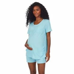 Maternity Cuddl Duds® Pajamas: Essentials Cap-Sleeve Tee & Boxer Shorts Set Aqua -Cuddl Duds Shop unnamed file 2640