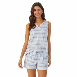 Women's Cuddl Duds® Far-Infrared Enhance Short Sleeve Pajama Tank Top & Pajama Shorts Sleep Set Gray Stripe -Cuddl Duds Shop unnamed file 2708