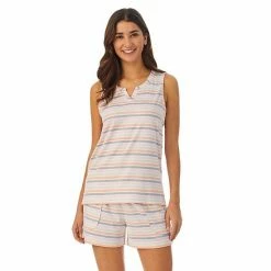 Women's Cuddl Duds® Far-Infrared Enhance Short Sleeve Pajama Tank Top & Pajama Shorts Sleep Set Gray Stripe -Cuddl Duds Shop unnamed file 2709
