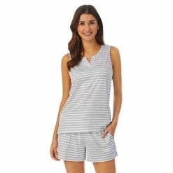 Women's Cuddl Duds® Far-Infrared Enhance Short Sleeve Pajama Tank Top & Pajama Shorts Sleep Set Gray Stripe -Cuddl Duds Shop unnamed file 2711