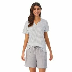 Women's Cuddl Duds® Far-Infrared Enhance Short Sleeve Pajama Top & Pajama Shorts Sleep Set Gray White Stripe -Cuddl Duds Shop unnamed file 2724