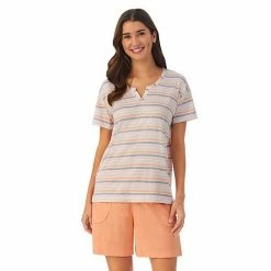 Women's Cuddl Duds® Far-Infrared Enhance Short Sleeve Pajama Top & Pajama Shorts Sleep Set Gray White Stripe -Cuddl Duds Shop unnamed file 2726
